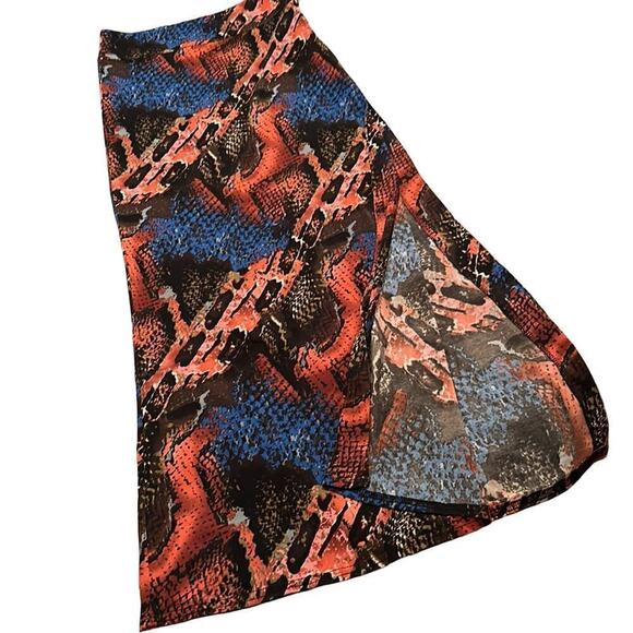 Vertigo Paris Womens Bias Cut Reptile Print Vibrant Maxi Skirt With Slit Size XS - Picture 6 of 6